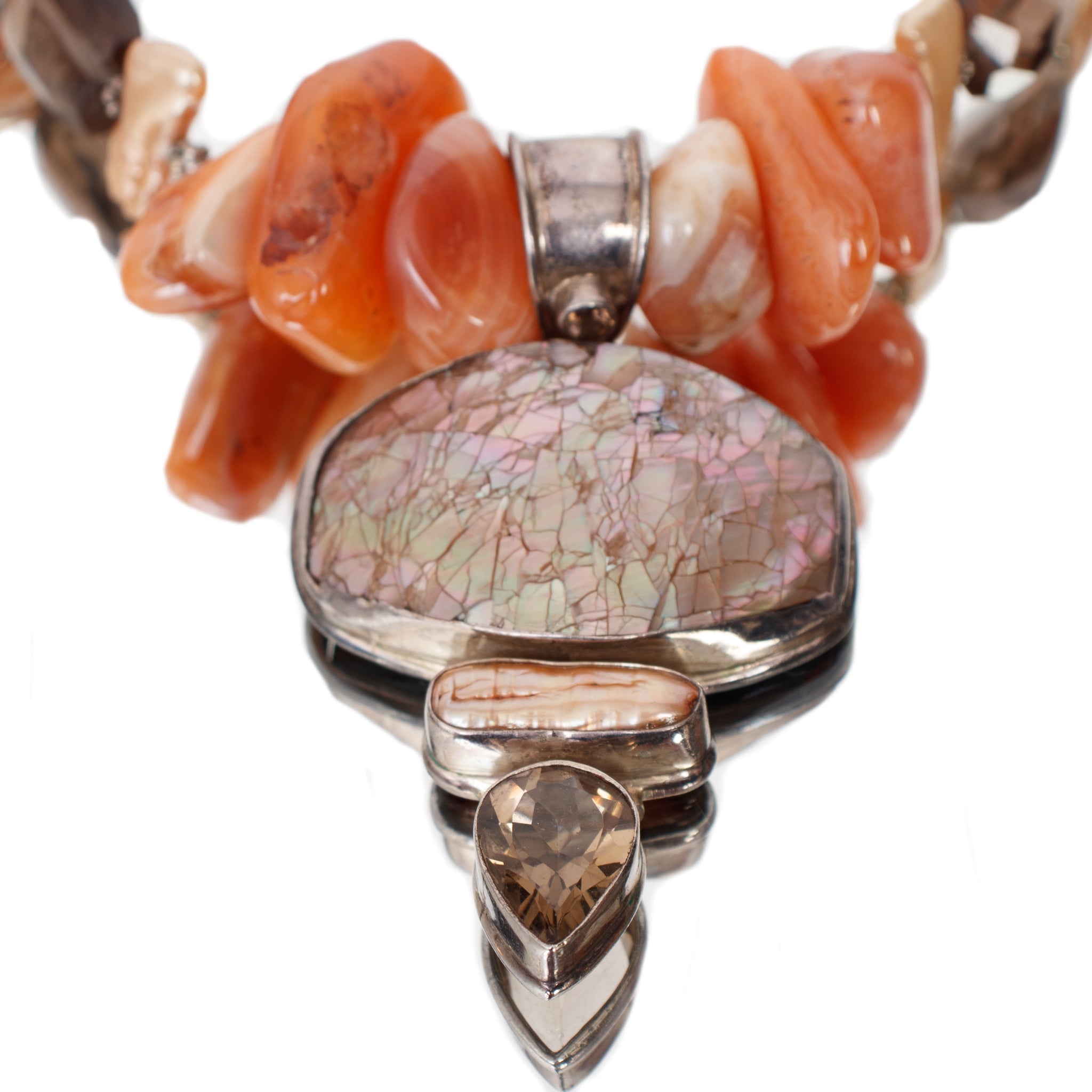 Sterling, Pearl, Mother of Pearl & Topaz Statement Necklace