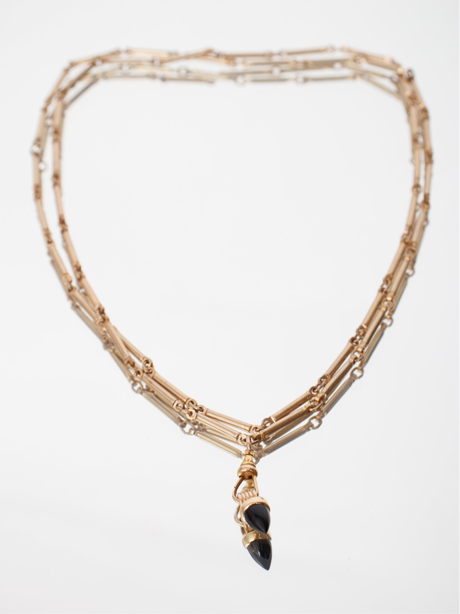 Art Deco Style Chain With 14k Onyx Pendant Necklace