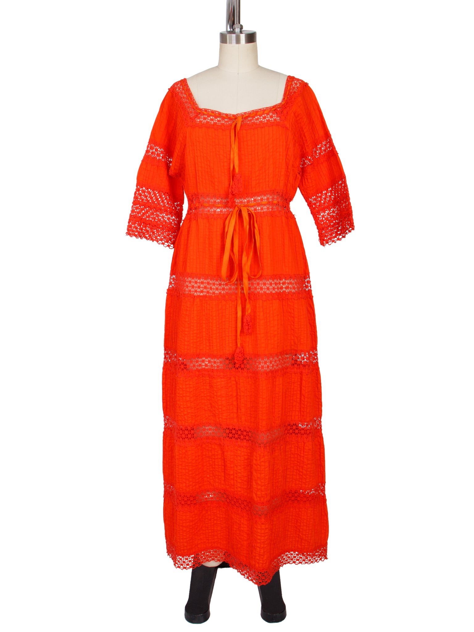 1970s Mexican Crochet Trim Dress