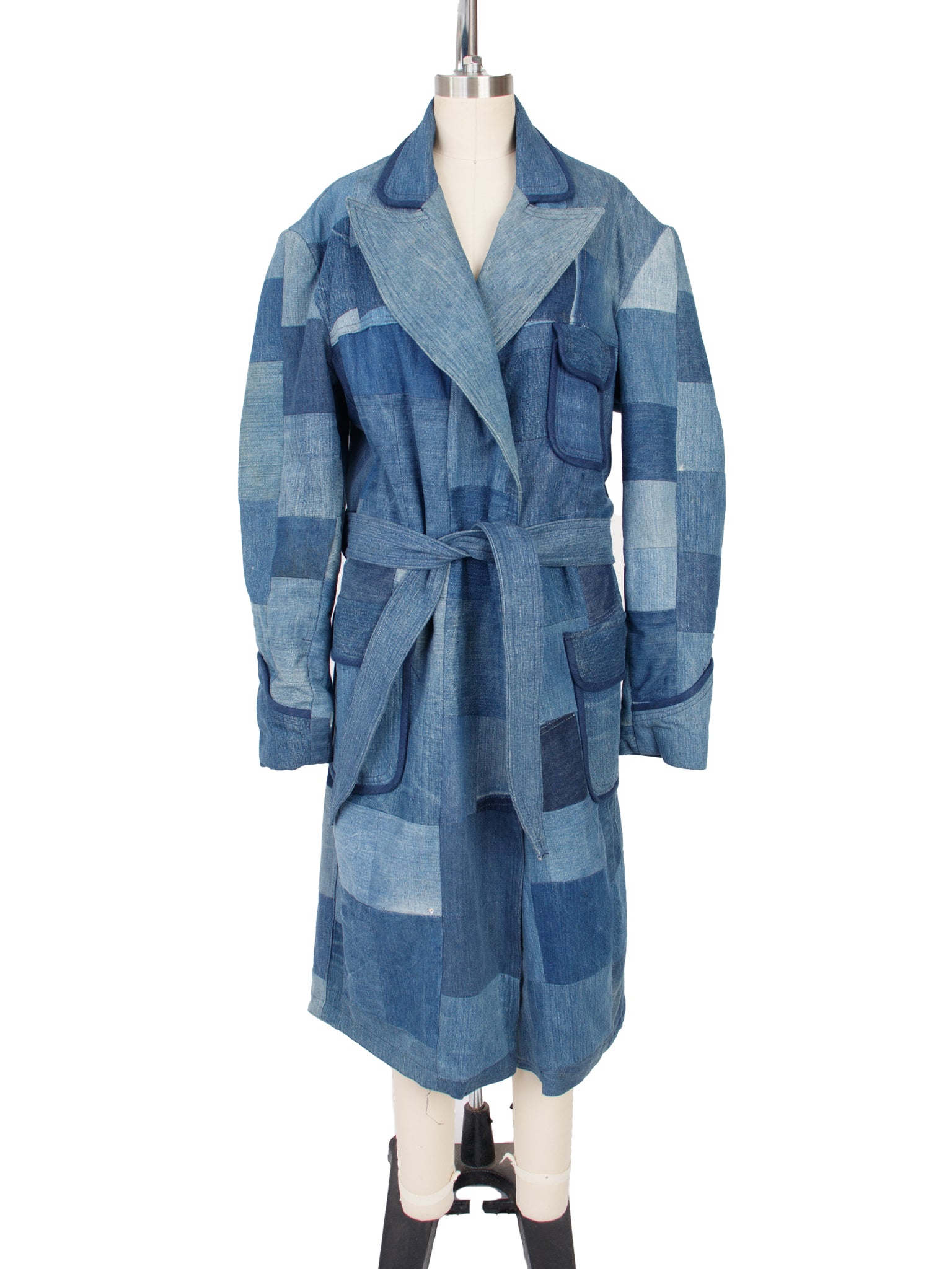 1970's Antonio Guissepe Denim Patchwork Trench Coat