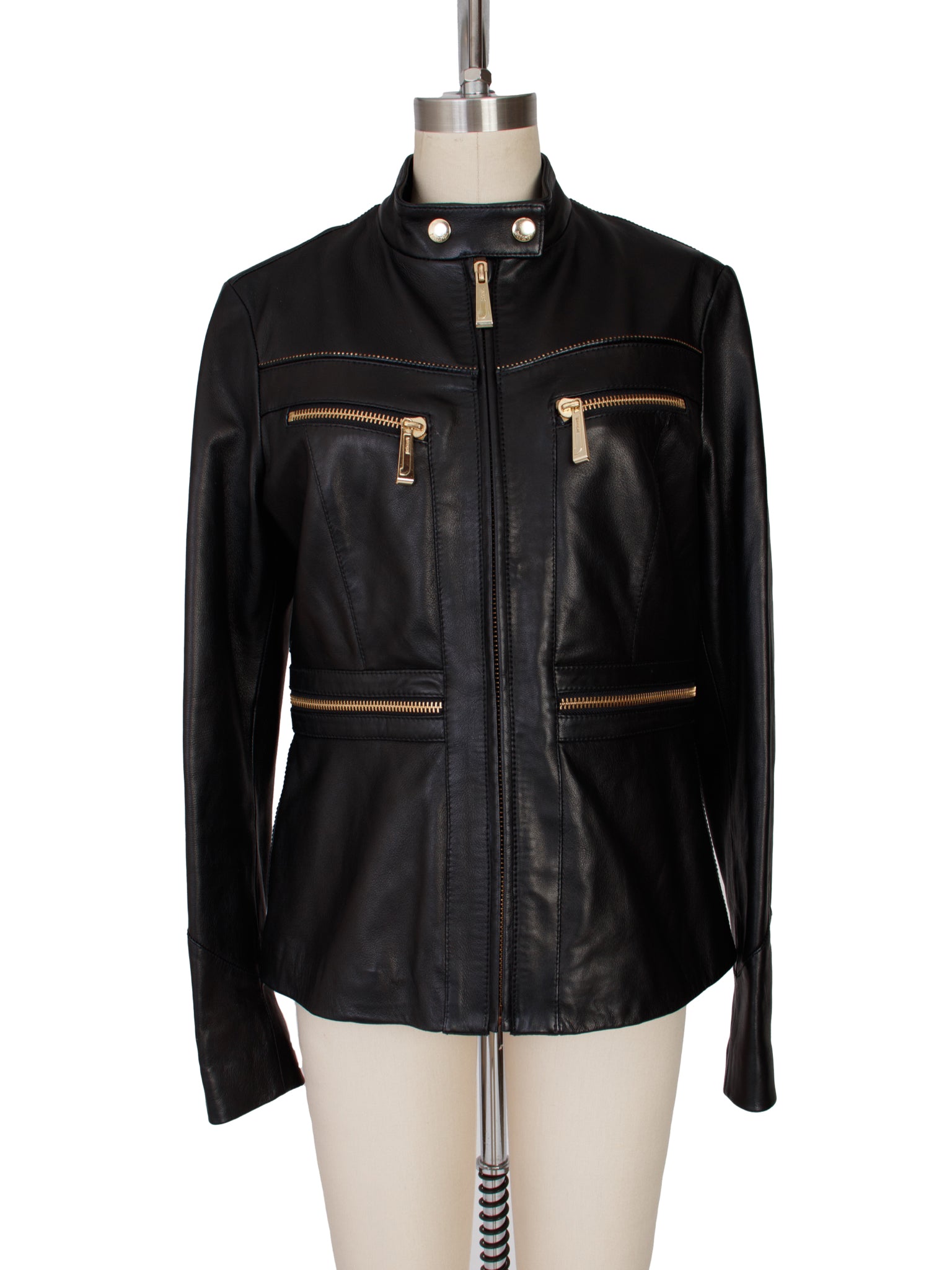 Just Cavalli Leather Gold-Tone Zipper Jacket