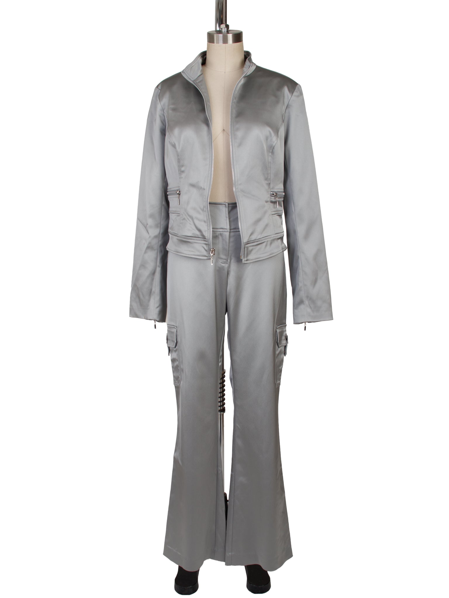 Cache Silver Satin Jacket & Pant Set