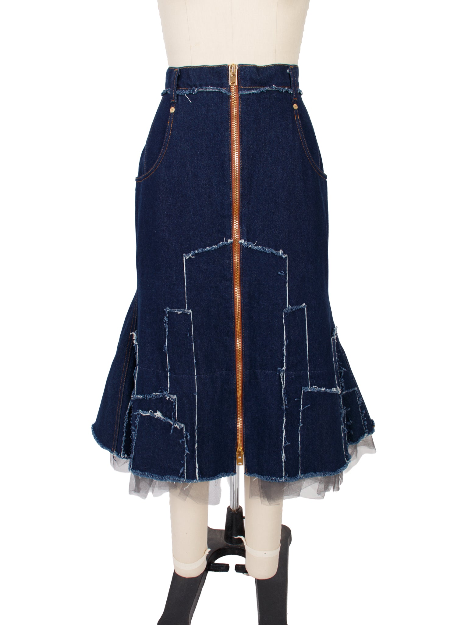 Natasha Zinko Denim Patchwork & Tulle Skirt