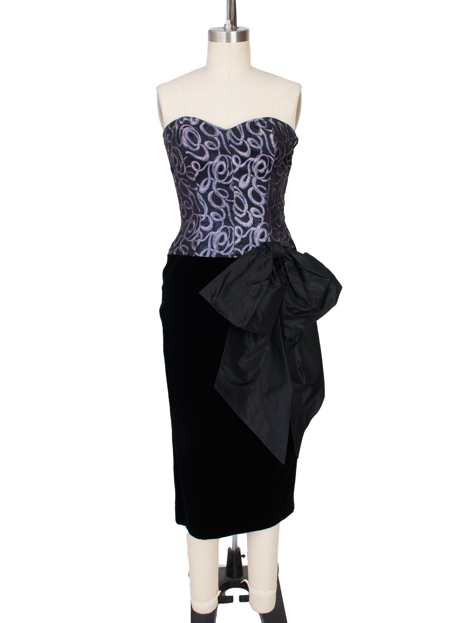 Guy Laroche Brocade Velvet & Tafetta Bow Party Dress