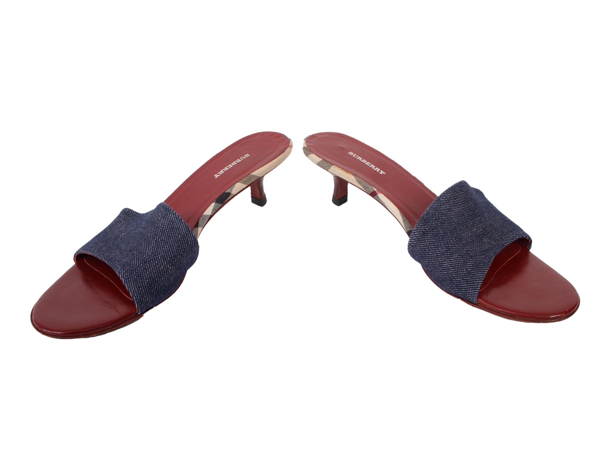 Burberry Denim Check Kitten Heel Sandals