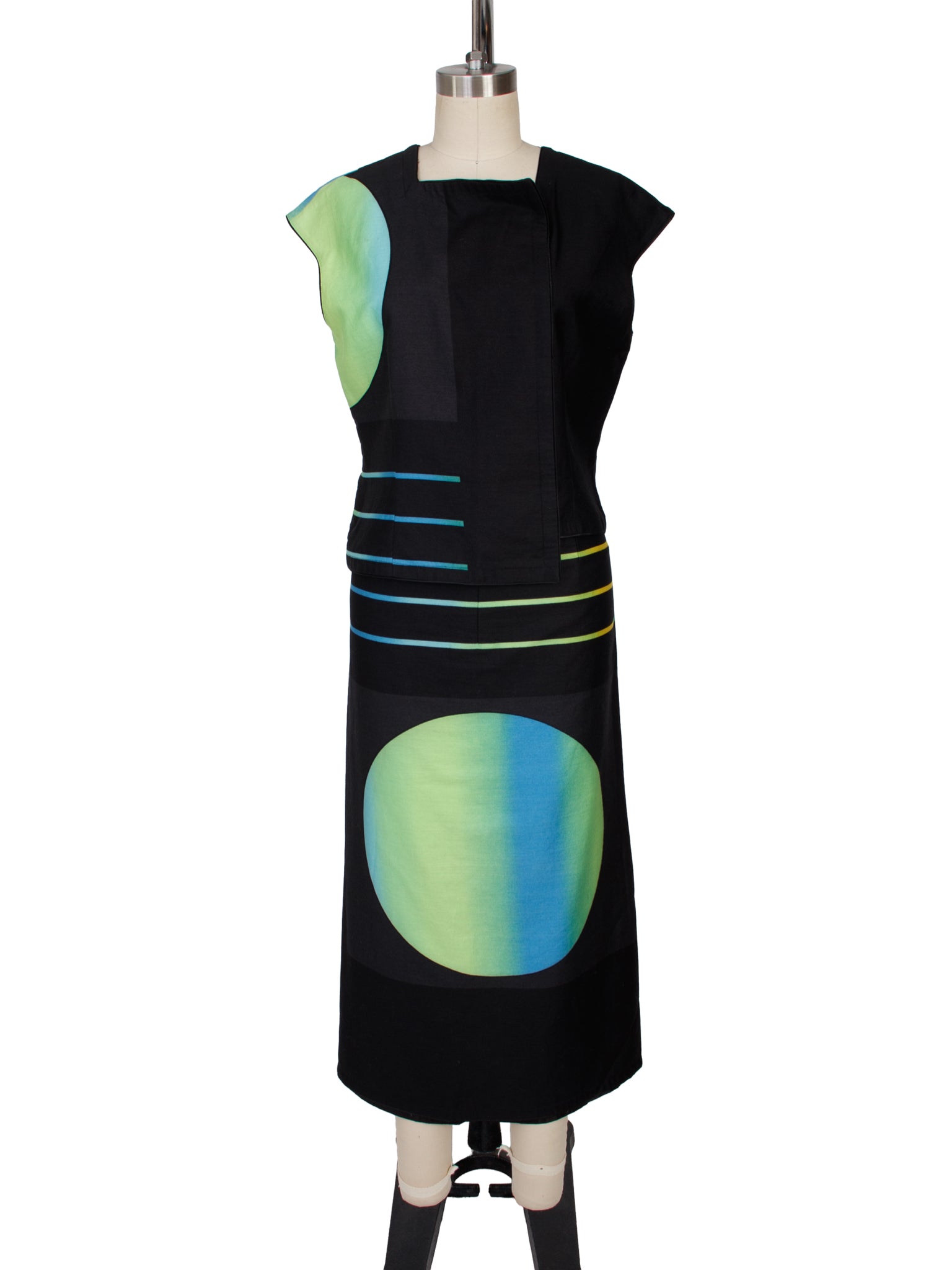 1980s Silk Asymmetrical Graphic Skirt Set