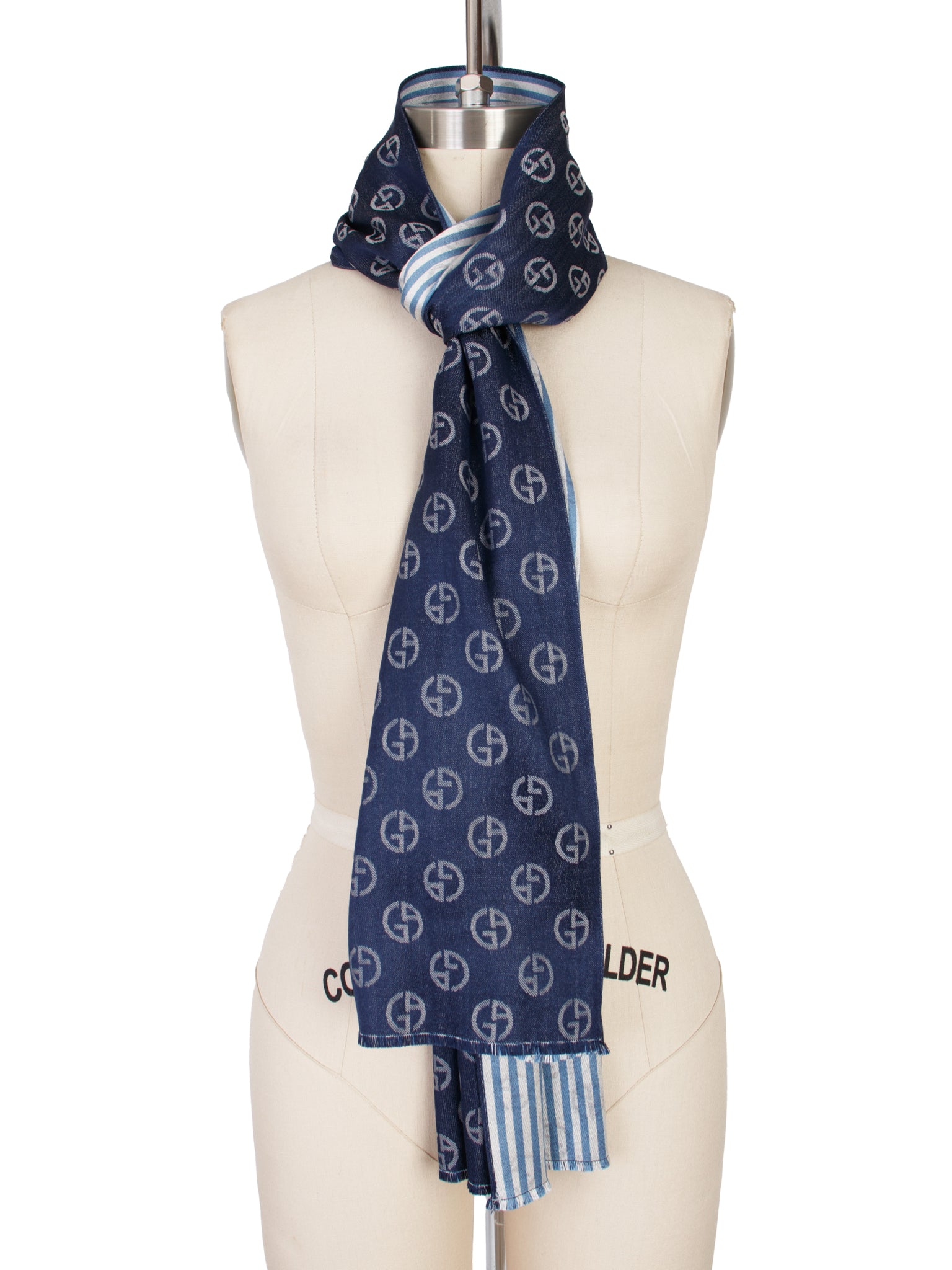 Giorgio Armani Silk Striped Logo Scarf