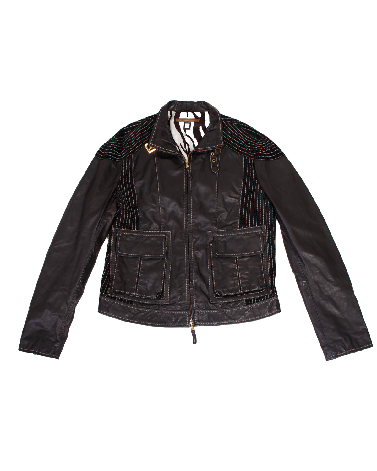 CLASS Roberto Cavalli Leather Contrast Stitch Jacket*