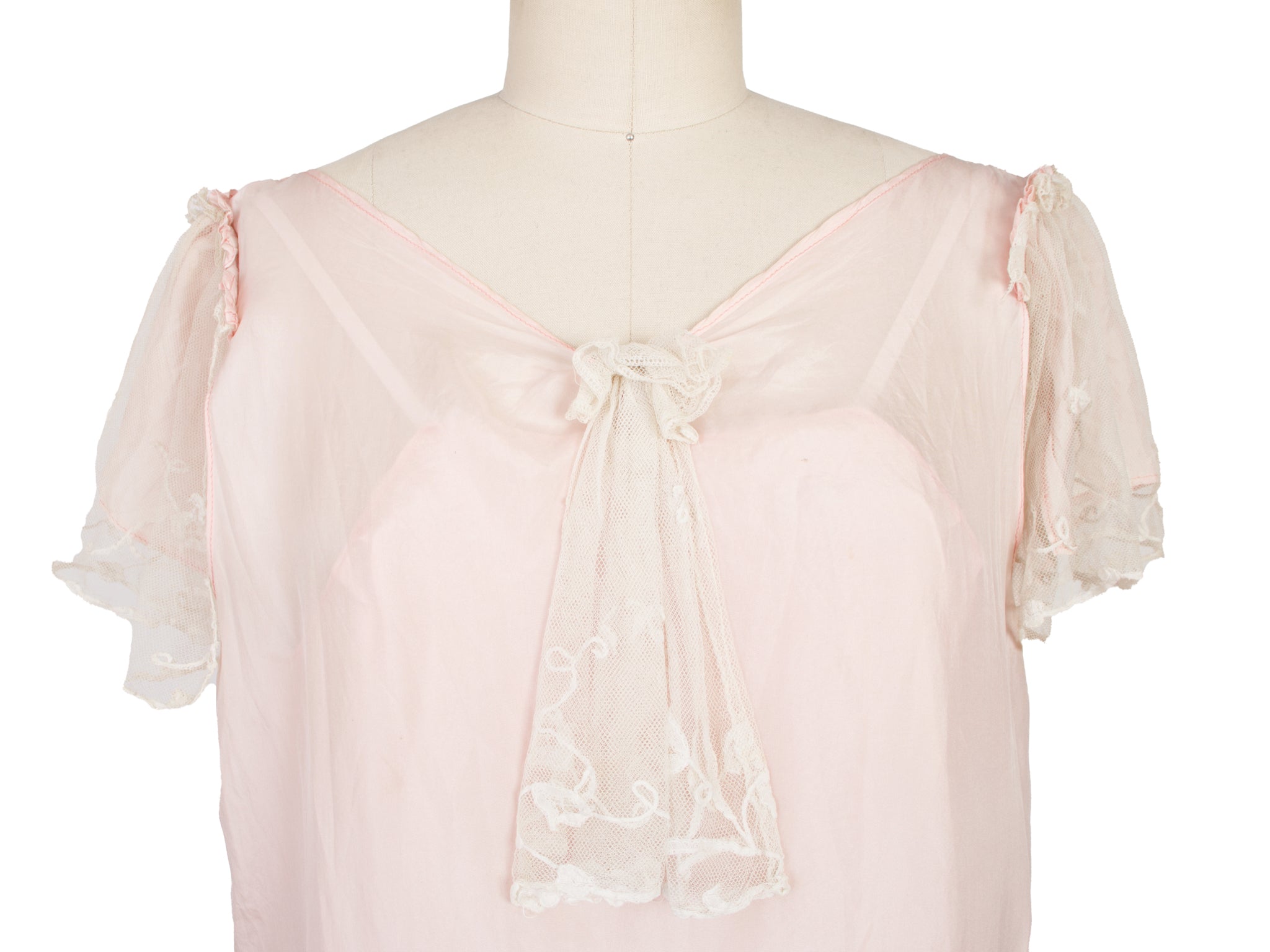 1930s Silk & Tulle Dropwaist Nightgown