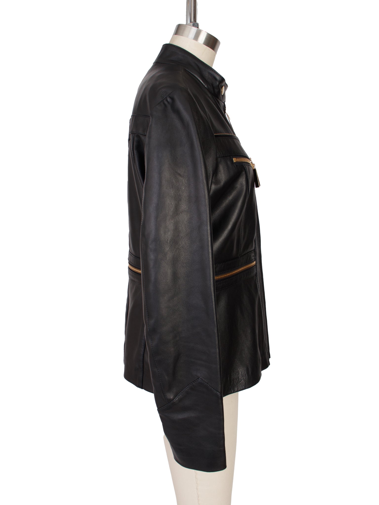 Just Cavalli Leather Gold-Tone Zipper Jacket