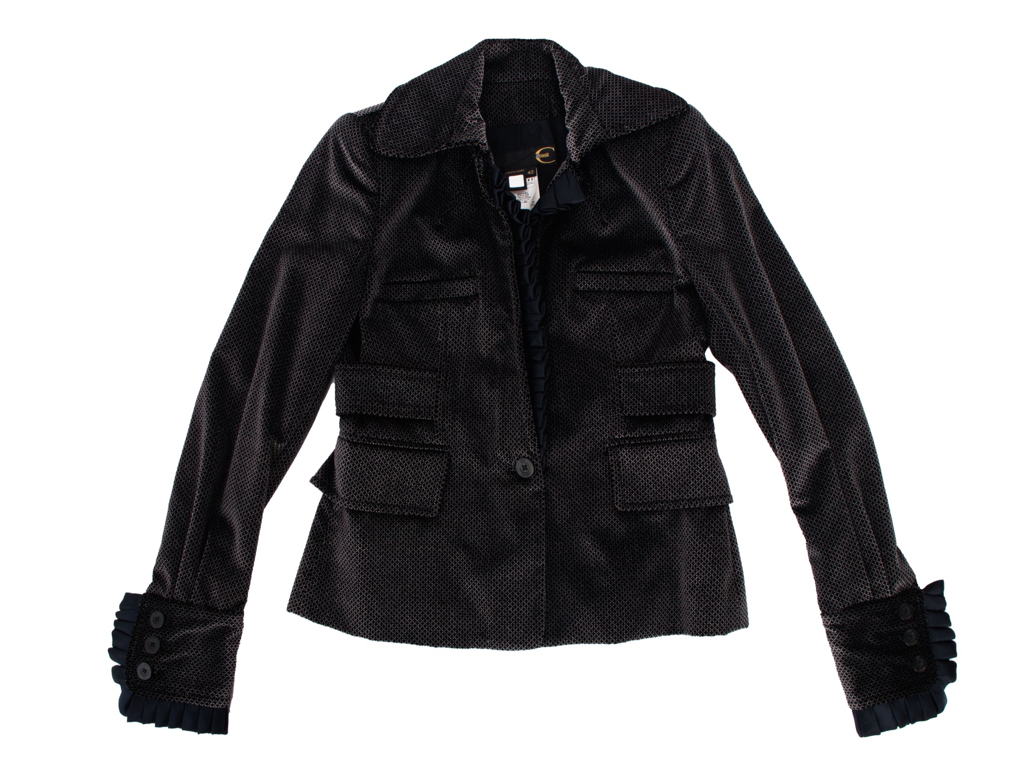 Just Cavalli Printed Velvet & Ruffle Trim Jacket