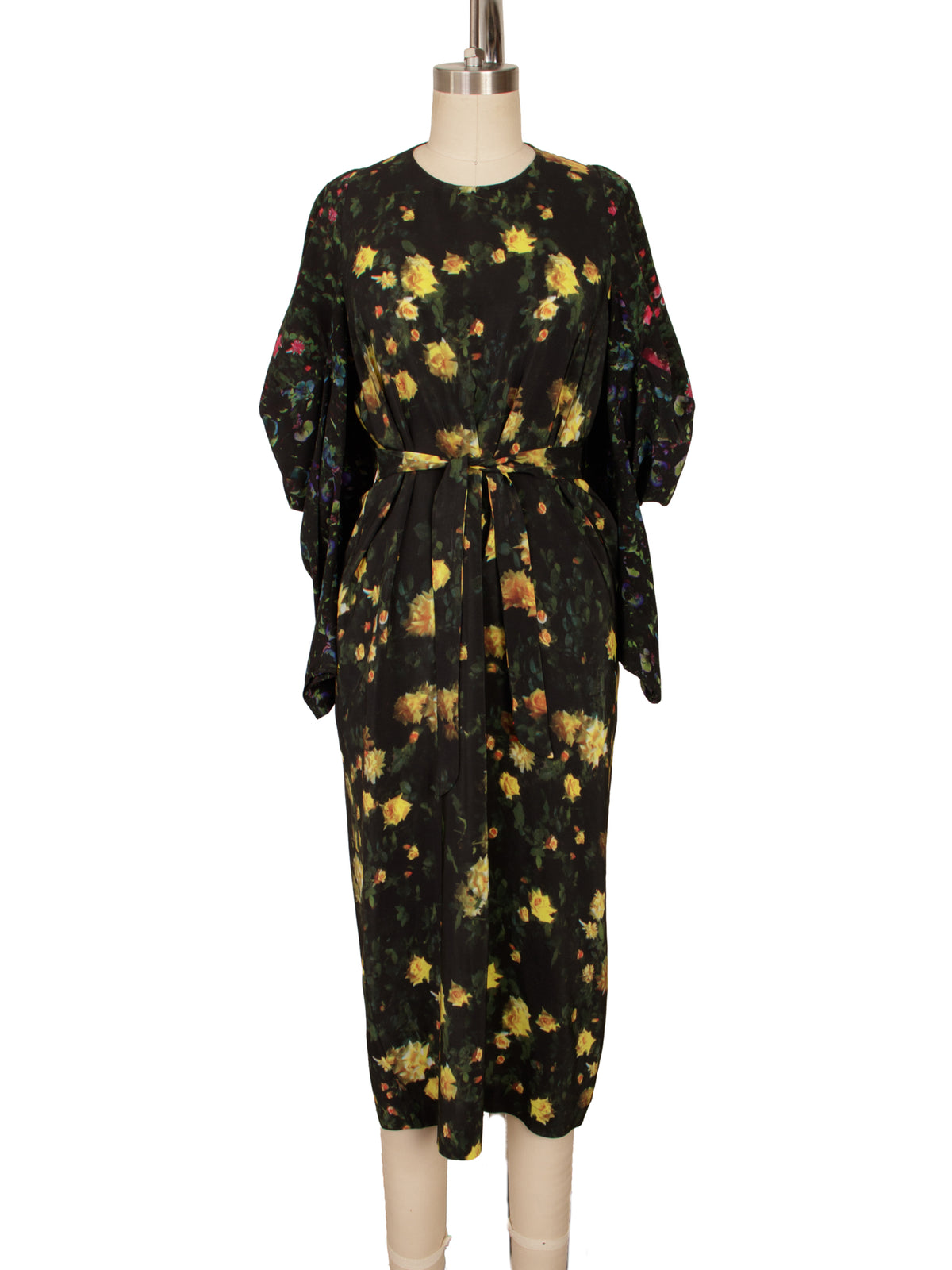 Anntian Silk Floral Bishop Sleeve Dress