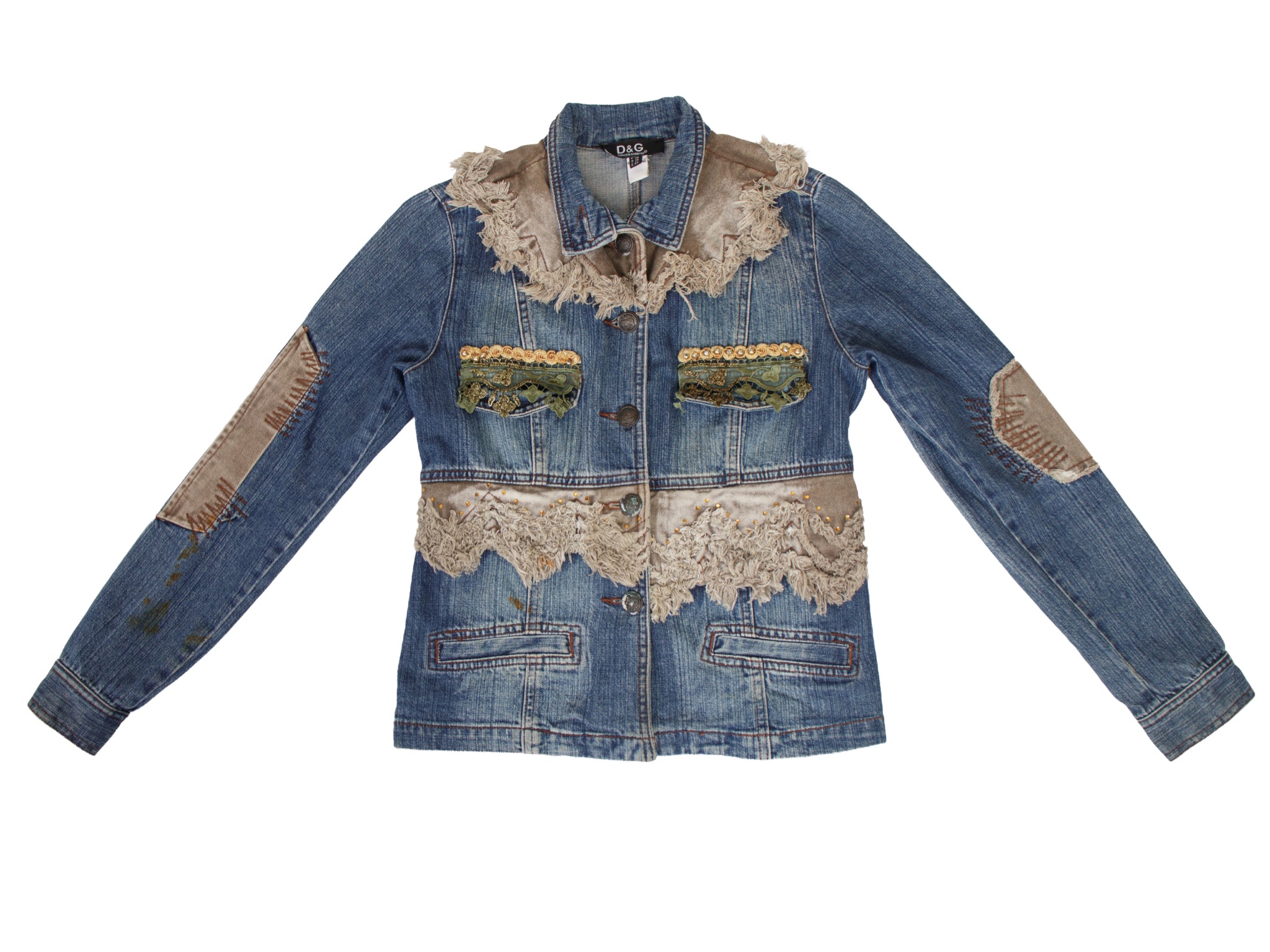 D&G Distressed Applique Denim Jacket