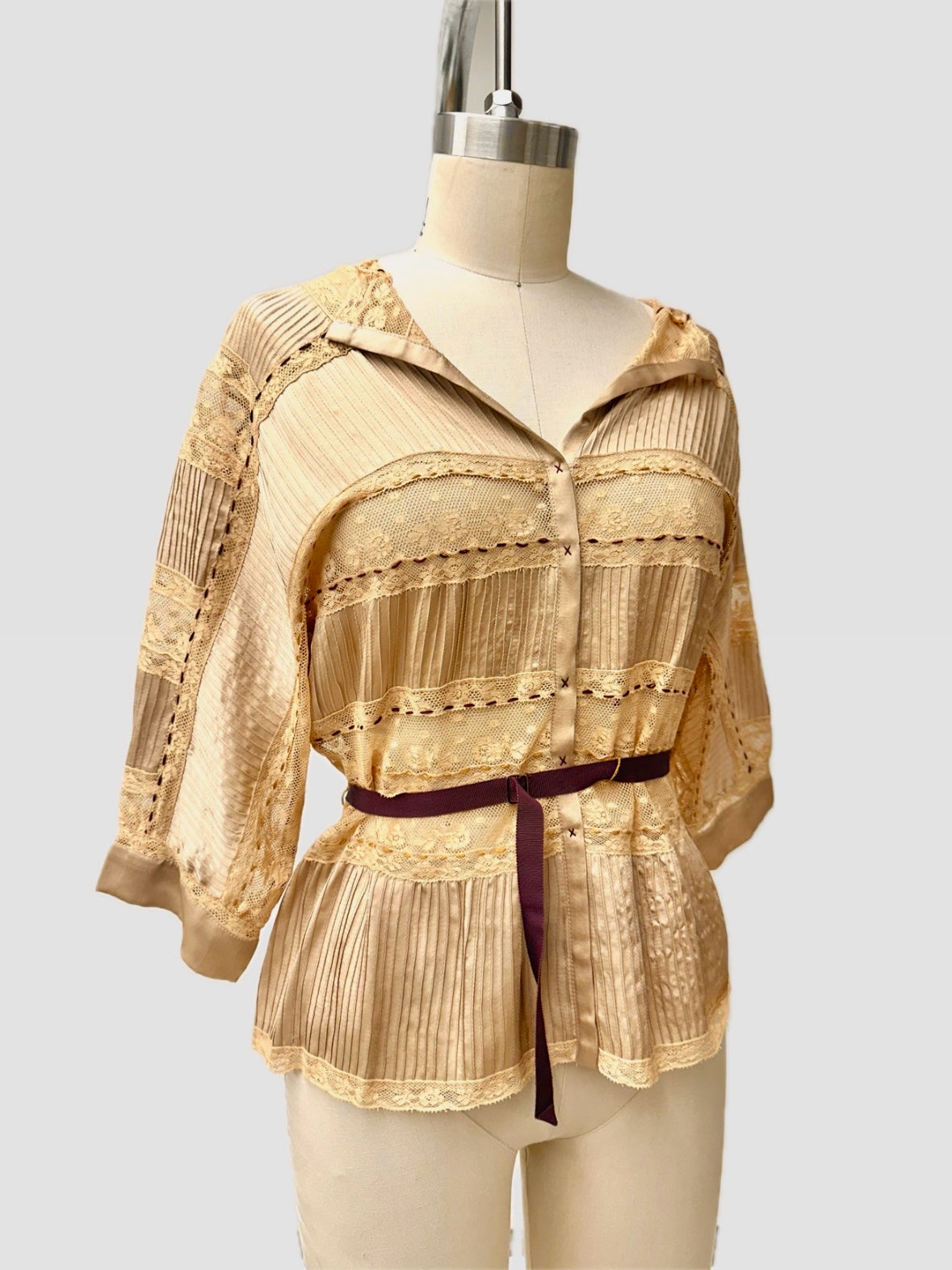 Easton Pearson Pintuck Silk Lace Blouse
