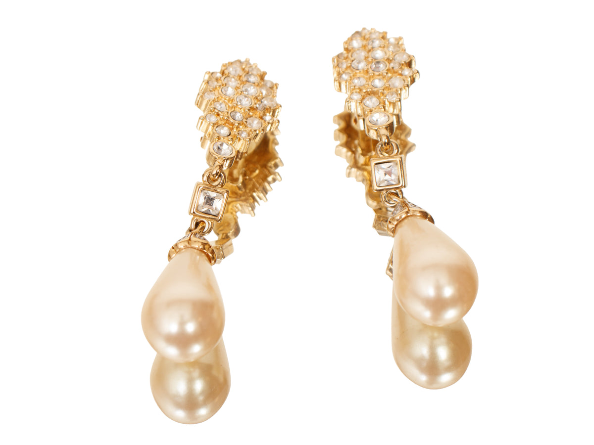 Guy Laroche Faux pearl Rhinestone Teardrop Clip-On's
