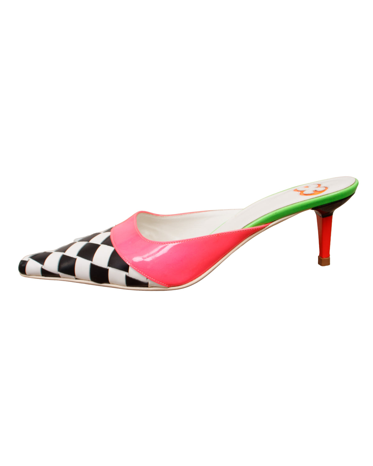 Escada Leather Woven Checker Mules