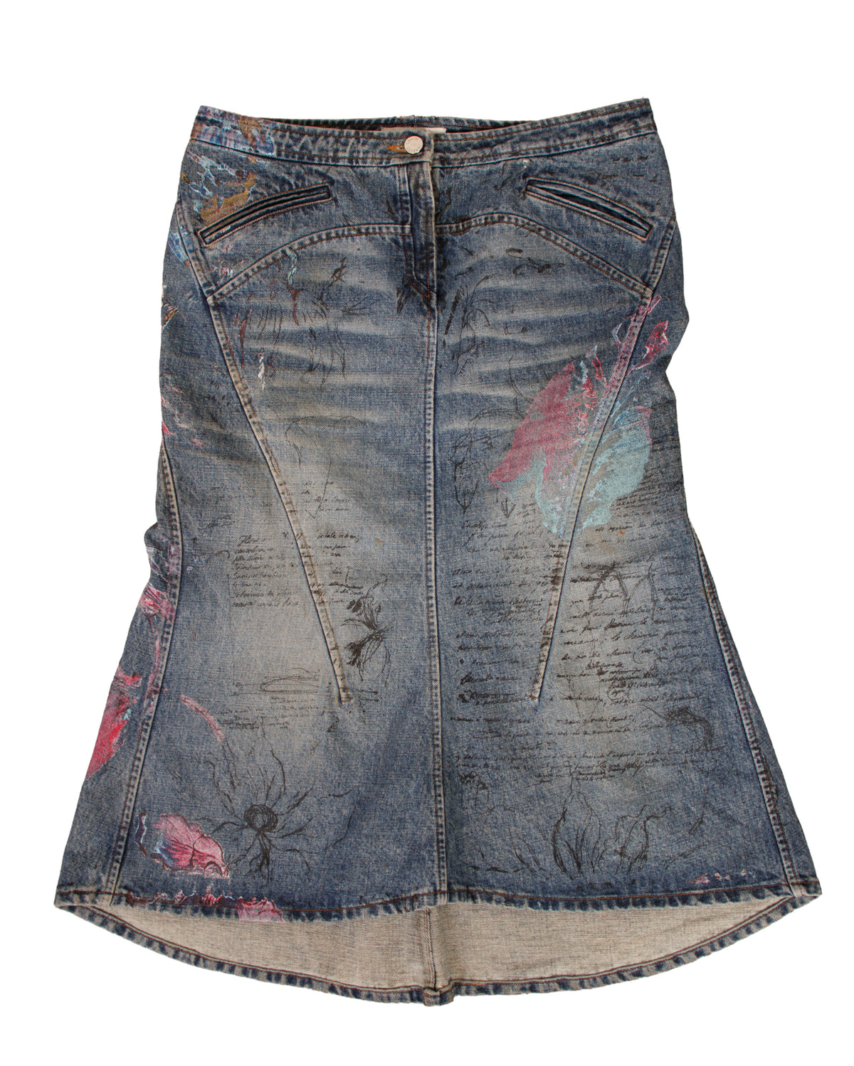 2000s Roberto Cavalli Denim Script Print Skirt