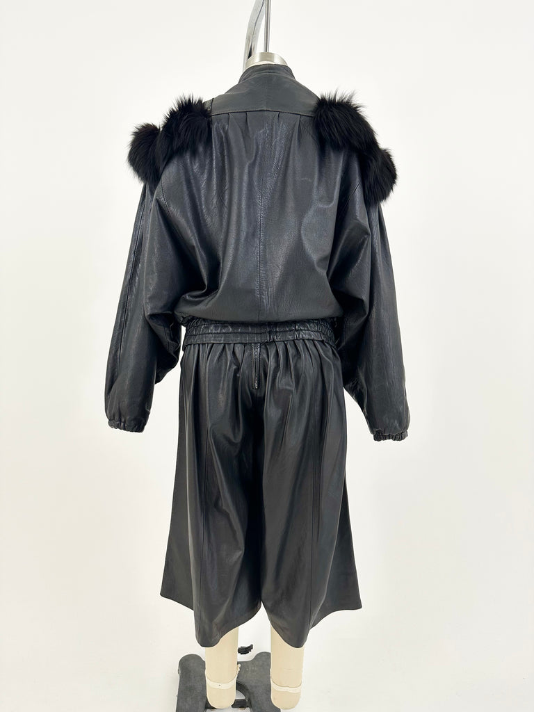 80s Leather Fox Fur Studded Pant Set