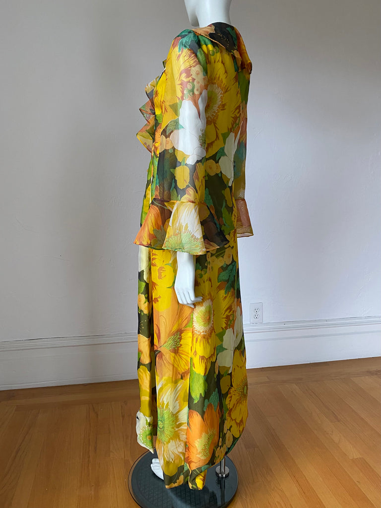 ‘70s Bill Tice Floral Ruffle Front Maxi