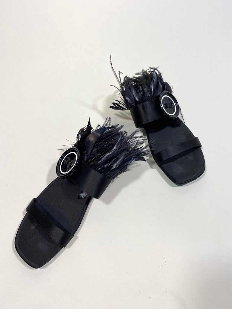 2017 Prada Feather Button Sandals