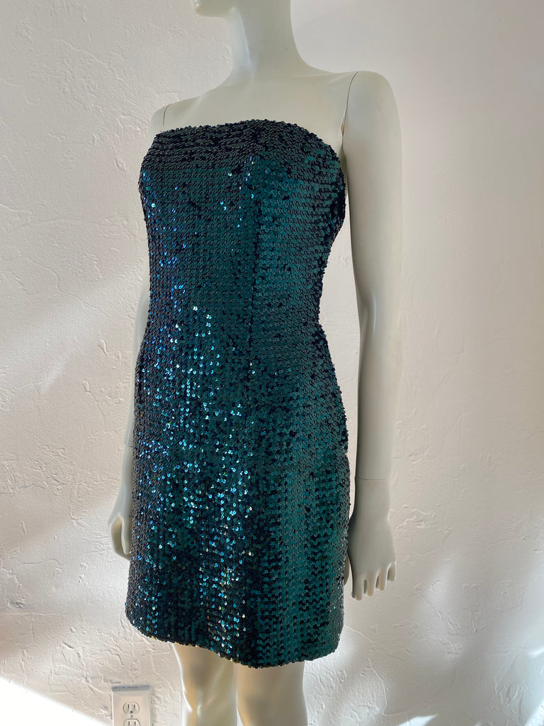 Vicky Tiel Strapless Sequin Mini Dress