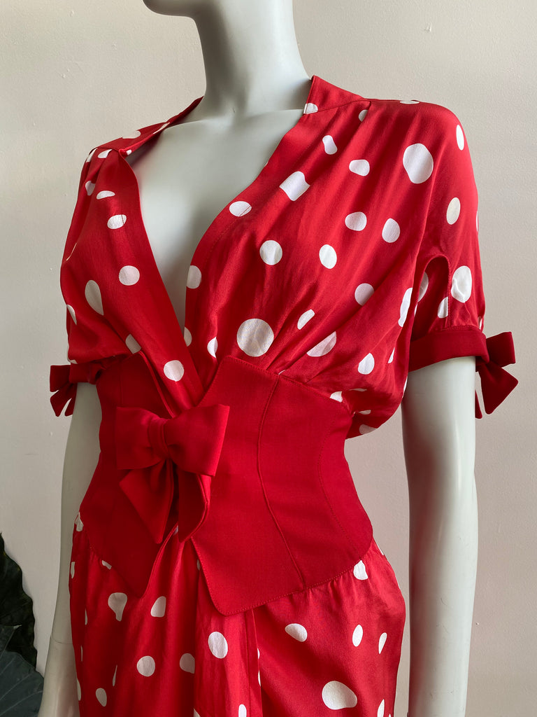 Thierry Mugler Silk Polka Dot Dress