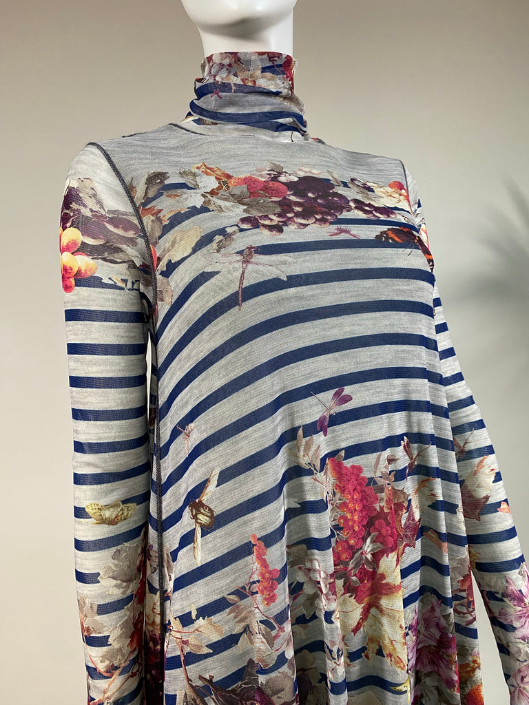 Jean Paul Gaultier Soleil Mesh Printed Turtleneck Dress